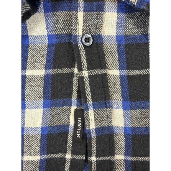 Molokai Surf Co. Flannel Long Sleeve Button Up Blue/Black/White Mens XL - Picture 4 of 6